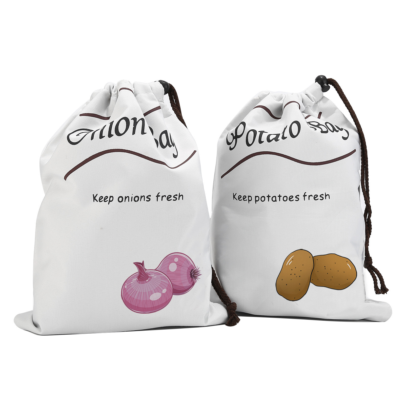 Food Storage In Roots - ถุงเก็บผักแบบใช้ซ้ำได้ 2 ชิ้น ผ้าแคนวาสปลอดภัยสำหรับอาหาร พร้อมเชือกผูก เหมาะสำหรับหัวหอม