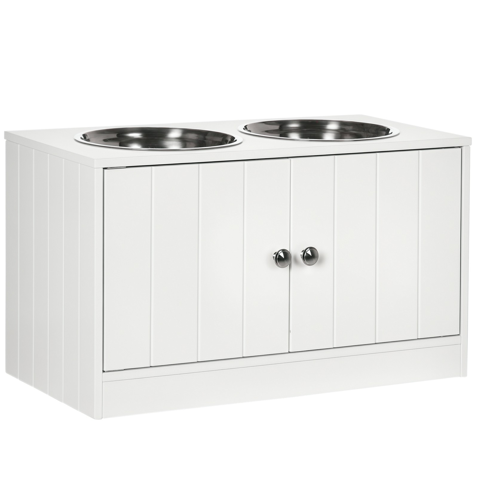 Food Storage In Cabinets - ตู้เก็บอาหารสุนัขแบบมีประตูแม่เหล็กและสถานีให้อาหารสุนัข สีขาว