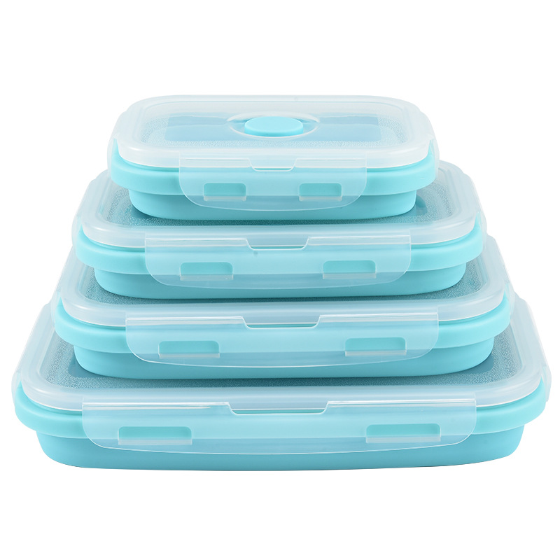 Food Storage Freezer - ภาชนะเก็บอาหารซิลิโคนพับได้พร้อมฝาปิดกันอากาศ ใช้กับไมโครเวฟและช่องแช่แข็งได้ กล่องอาหารกลางวันแบบพกพาทรงสี่เหลี่ยม