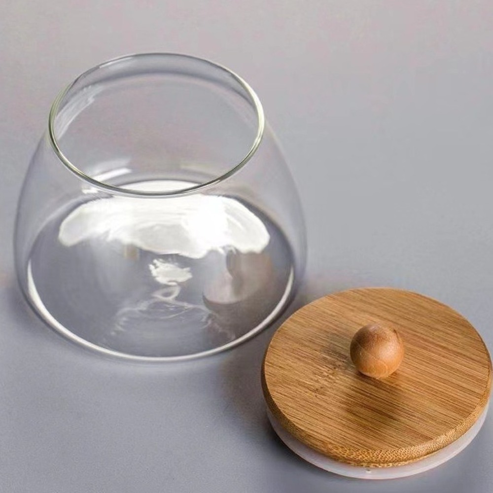 Glass Food Storage Xl - ภาชนะแก้วใสปิดสนิท ฝาไม้ขนาดใหญ่ กระปุกเก็บชา ภาชนะเก็บอาหารกันความชื้น