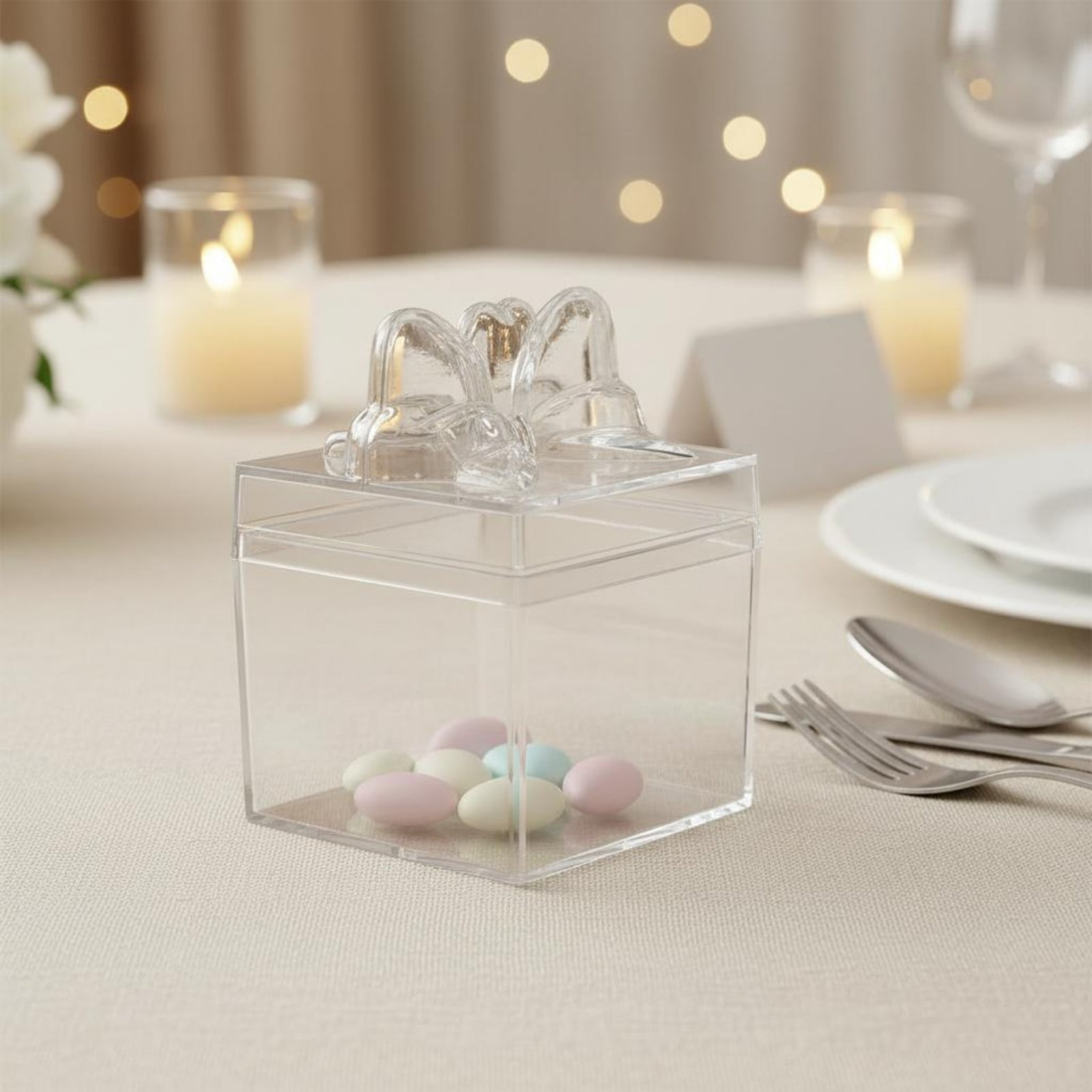 Food Storage Plastic - กล่องขนมพลาสติกใสพร้อมริบบิ้น กล่องขนมใสอเนกประสงค์ กล่องทรงลูกบาศก์ขนาดเล็ก เกรดสำหรับอาหาร สำหรับเก็บของชิ้นเล็ก