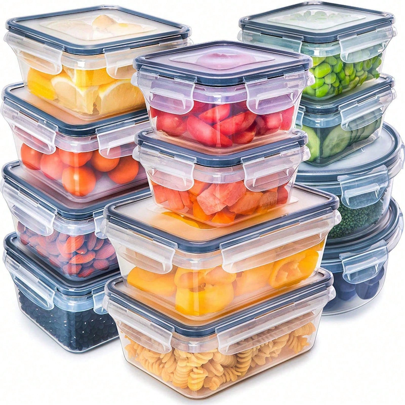 Food Storage Freezer - กล่องเก็บอาหารพลาสติกปิดผนึก 12 ใบ เหมาะสำหรับเก็บธัญพืชและผลไม้ ลักษณะภายนอกมีความโปร่งใสและชัดเจน สามารถใช้เก็บชา