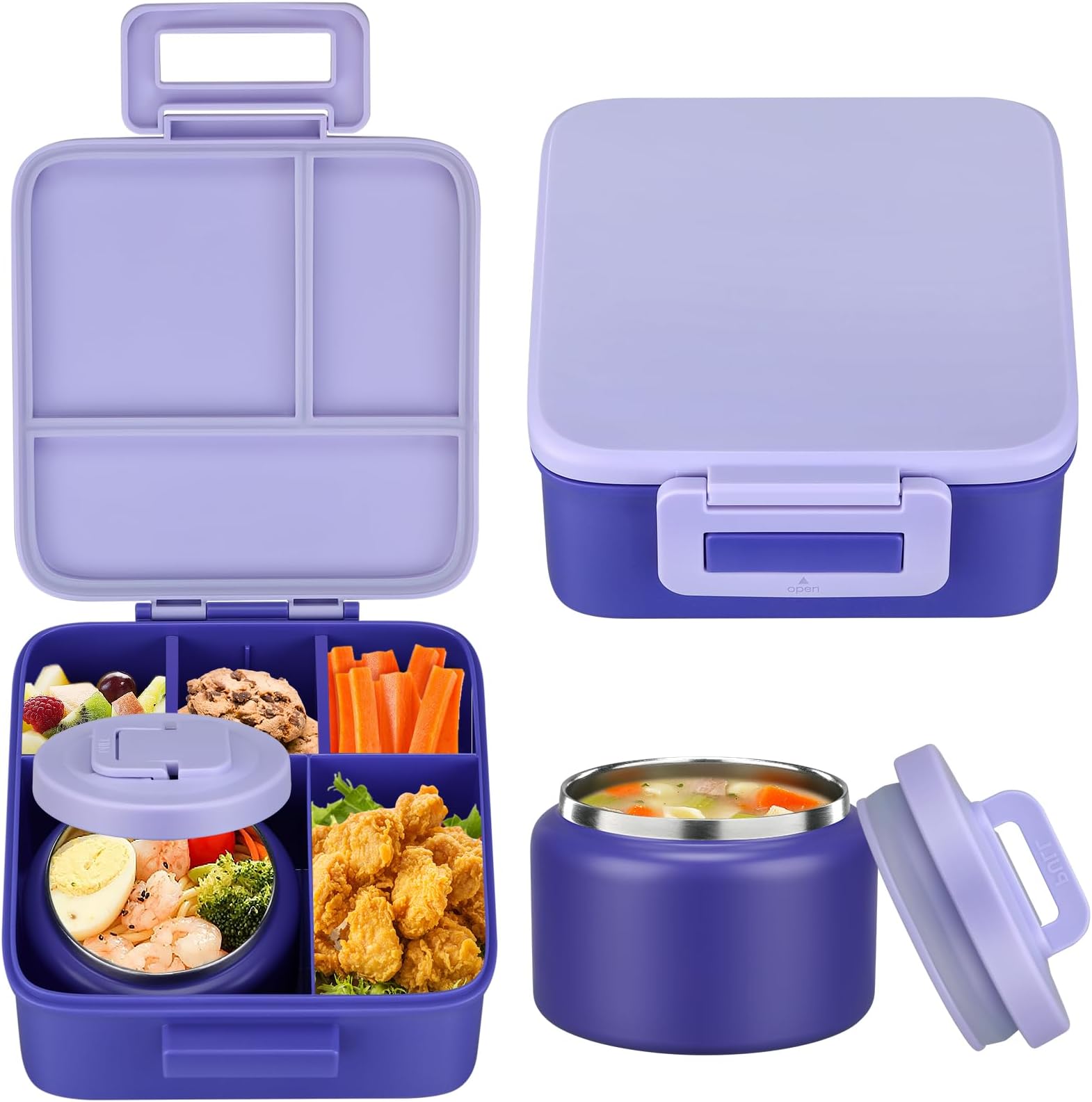 Food Storage Oven Safe - กล่องอาหารกลางวันเบนโตะสำหรับเด็ก 1 ชุด พร้อมกระติกน้ำสุญญากาศเก็บความร้อนขนาด 8 ออนซ์