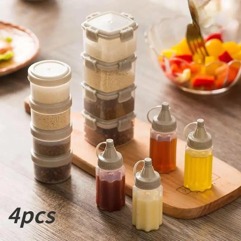 Condiment Squeeze Bottle - ขวดบีบซอสแบบพกพาขนาดเล็ก ขวดบีบซอสพลาสติกหนา ขวดแบ่งบรรจุซอส ชุดขวดบีบซอสและน้ำมัน