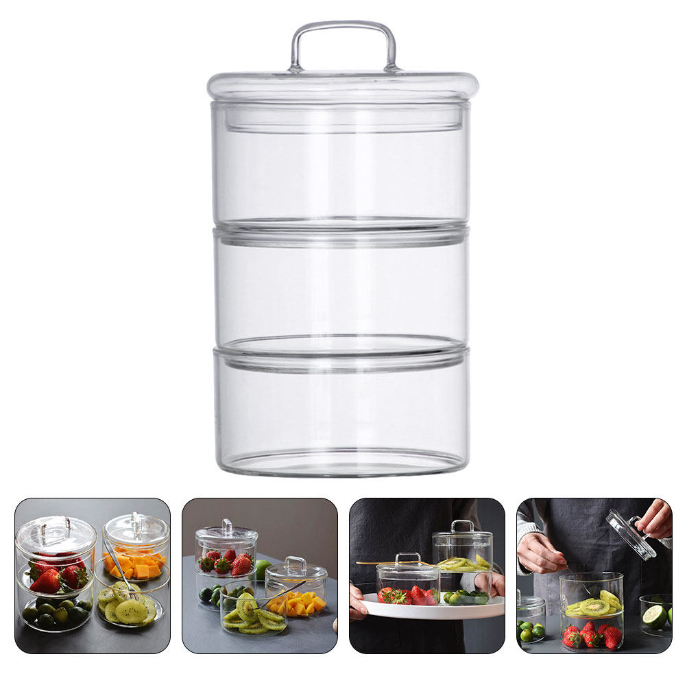 Food Storage Glass - ชุดกล่องแก้วใสสำหรับเก็บอาหาร 1 ชุด ภาชนะใส่สลัดแบบซ้อนได้ กล่องเก็บอาหารสดสำหรับธัญพืช ถั่ว