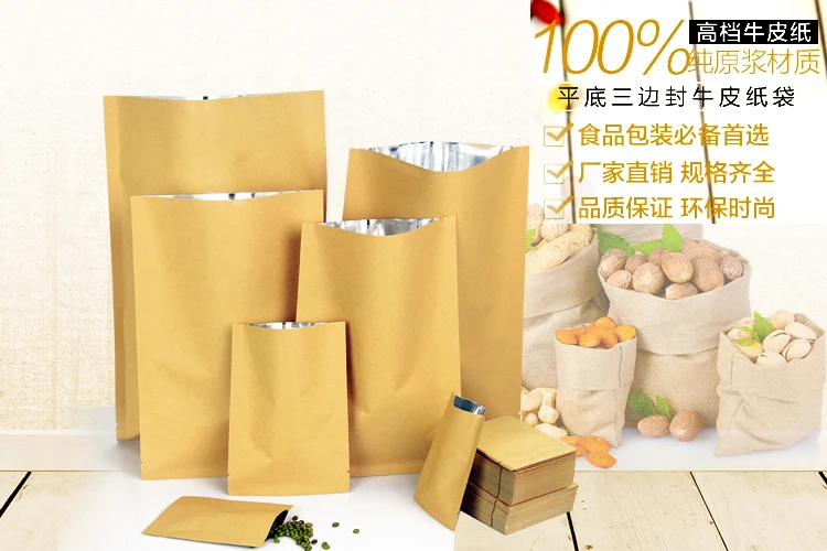 Food Storage In Mylar Bags - 8*12 ซม.เปิดด้านบนกระดาษคราฟท์สีน้ําตาลอลูมิเนียมฟอยล์อาหารกาแฟบรรจุภัณฑ์ความร้อนปิดผนึก Mylar แพคเกจกระเป๋า 100 ชิ้น/ล็อต