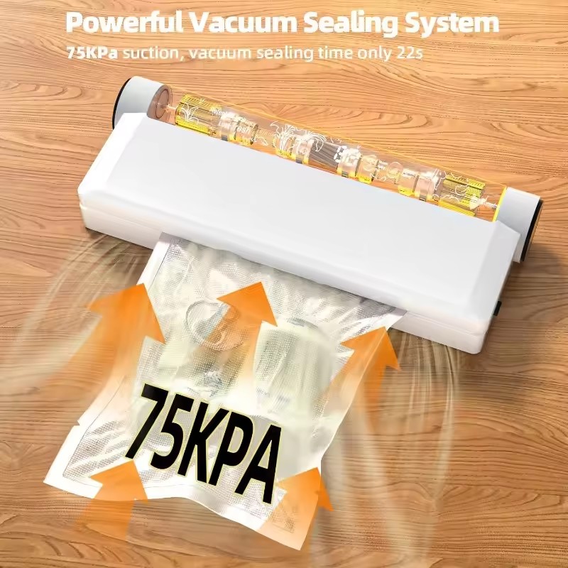 Food Storage Vacuum Bags - เครื่องซีลสูญญากาศสำหรับเก็บอาหาร แรงดูด 75KPA โหมดแห้ง/เปียก พร้อมถุงซีลสูญญากาศ 20