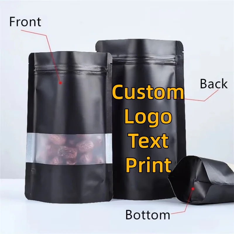 Food Storage Zip Bags - 100PCS Stand-up Matte สีดําอลูมิเนียมฟอยล์หน้าต่าง Ziplock ถุงบรรจุภัณฑ์