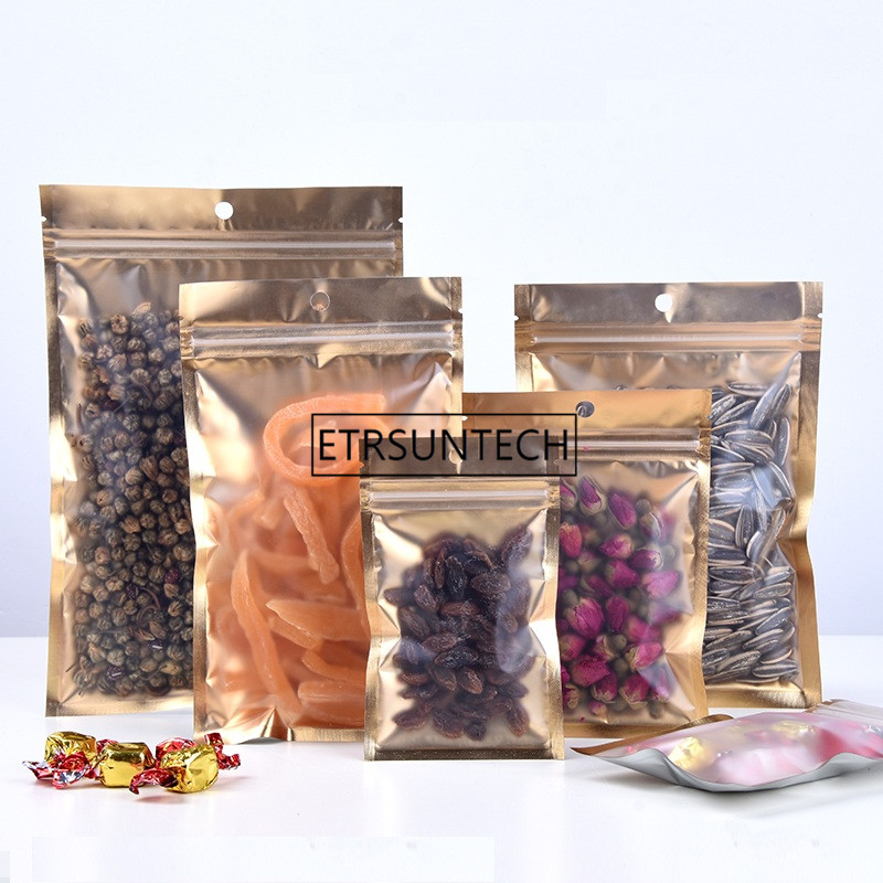 Food Storage In Mylar Bags - 1000Pcs 10ขนาดด้านใน Golden Mylar Bag-ด้านหน้าล้างถุงพลาสติกซิป Resealable