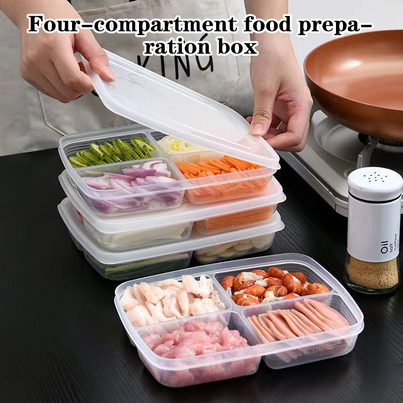 Food Storage Freezer - ใหม่【กล่องเก็บของพลาสติก 4 ช่อง กล่องจัดระเบียบตู้เย็นแบบพกพา กล่องใส่อาหารผลไม้แบบแยกส่วน】