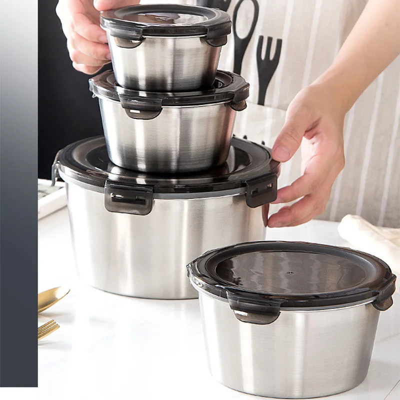 Food Storage Oven Safe - กล่องข้าวกลางวันเบนโตะสแตนเลส304พร้อมฝาปิดภาชนะใส่อาหารกล่องเก็บอาหารสดกันรั่วสำหรับบ้าน1100มล. 2200มล. 600มล.
