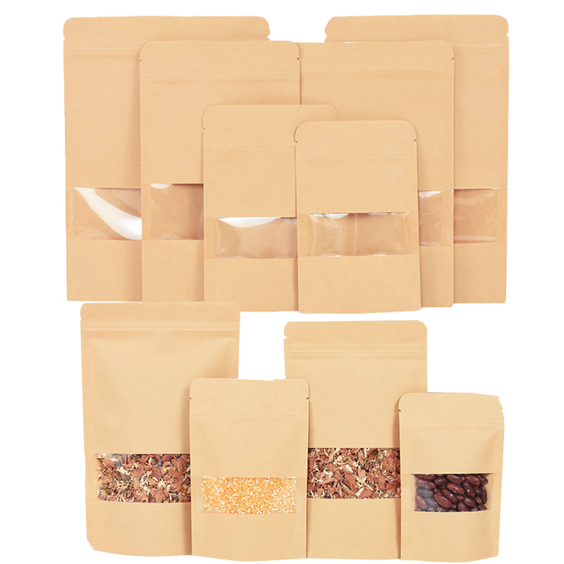 Food Storage Zip Bags - 20/50pcs กระดาษคราฟท์ซิปล็อคถุงหน้าต่างอาหารขนมขบเคี้ยวชาปิดผนึกด้วยตนเองกระเป๋างานแต่งงาน Candy ของขวัญบรรจุภัณฑ์กระเป๋า