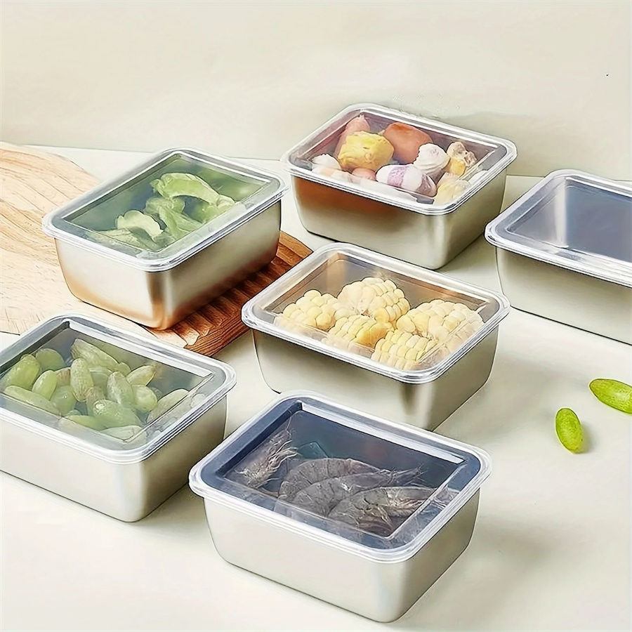 Food Storage Oven Safe - 1/3/5pcs สแตนเลสกล่องเก็บอาหารสดกล่องพร้อมฝาปิด, สี่เหลี่ยมผืนผ้าไส้กรอกก๋วยเตี๋ยวผลไม้จานฝาครอบ