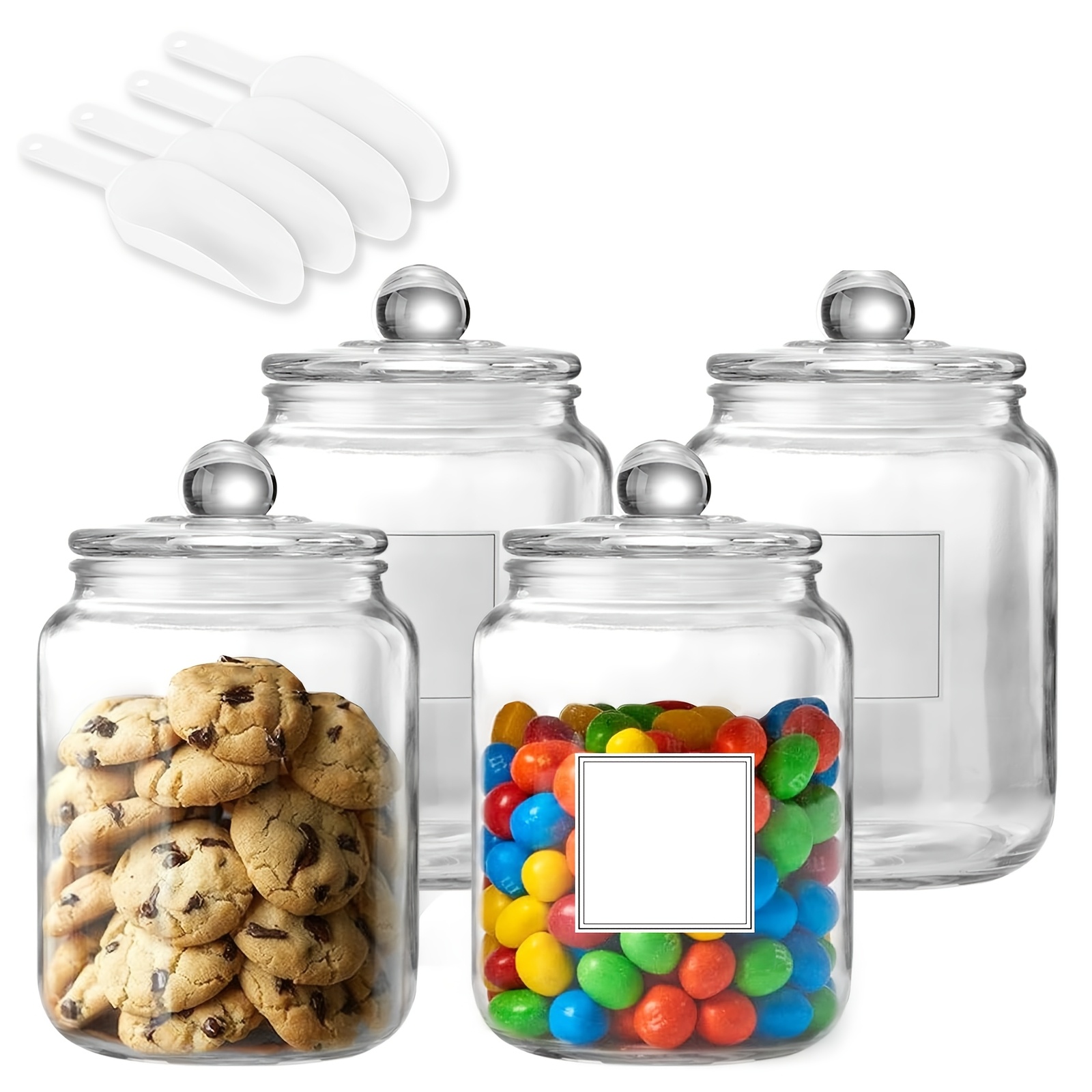 Glass Food Storage Xl - ขวดแก้วขนาดใหญ่ครึ่งแกลลอนพร้อมฝาปิด ภาชนะใสเก็บของแบบสุญญากาศสำหรับห้องครัว ห้องซักรีด ชุด 4 ชิ้น