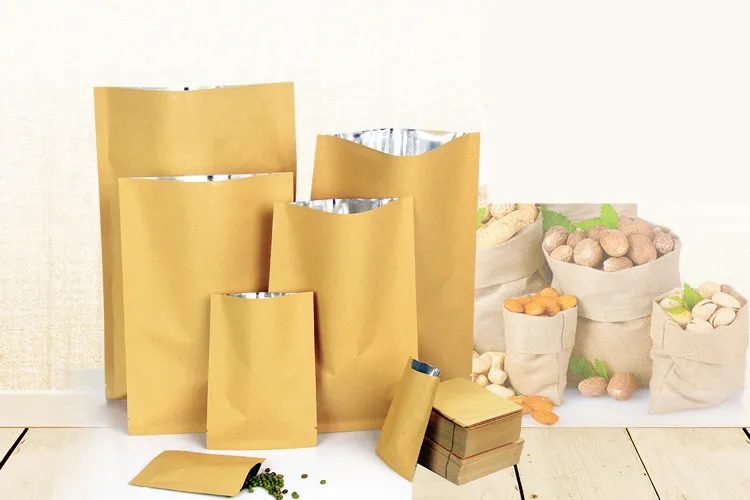 Food Storage In Mylar Bags - 100 ชิ้น/ล็อต 11*16 ซม.ความร้อนปิดผนึกกระดาษคราฟท์อลูมิเนียมฟอยล์เปิดด้านบน Packa0ge สําหรับอาหารกาแฟขนมขบเคี้ยวกิจกรรม