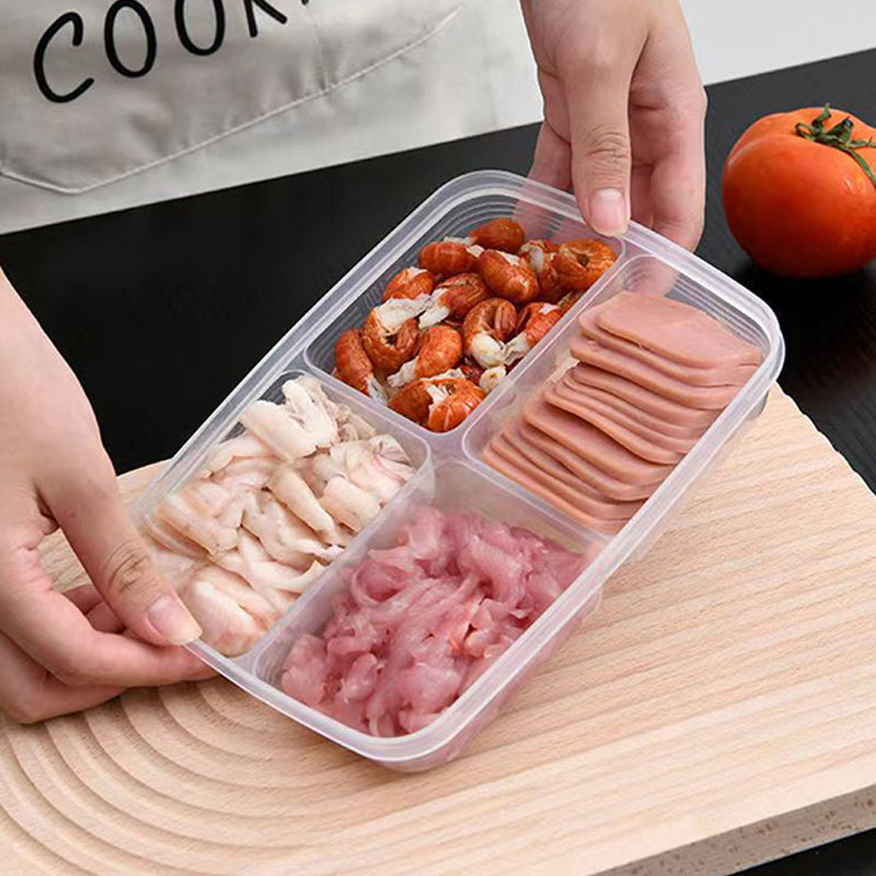 ใหม่【กล่องเก็บของพลาสติก 4 ช่อ - Food Storage Freezer บทวิจารณ์และราคา