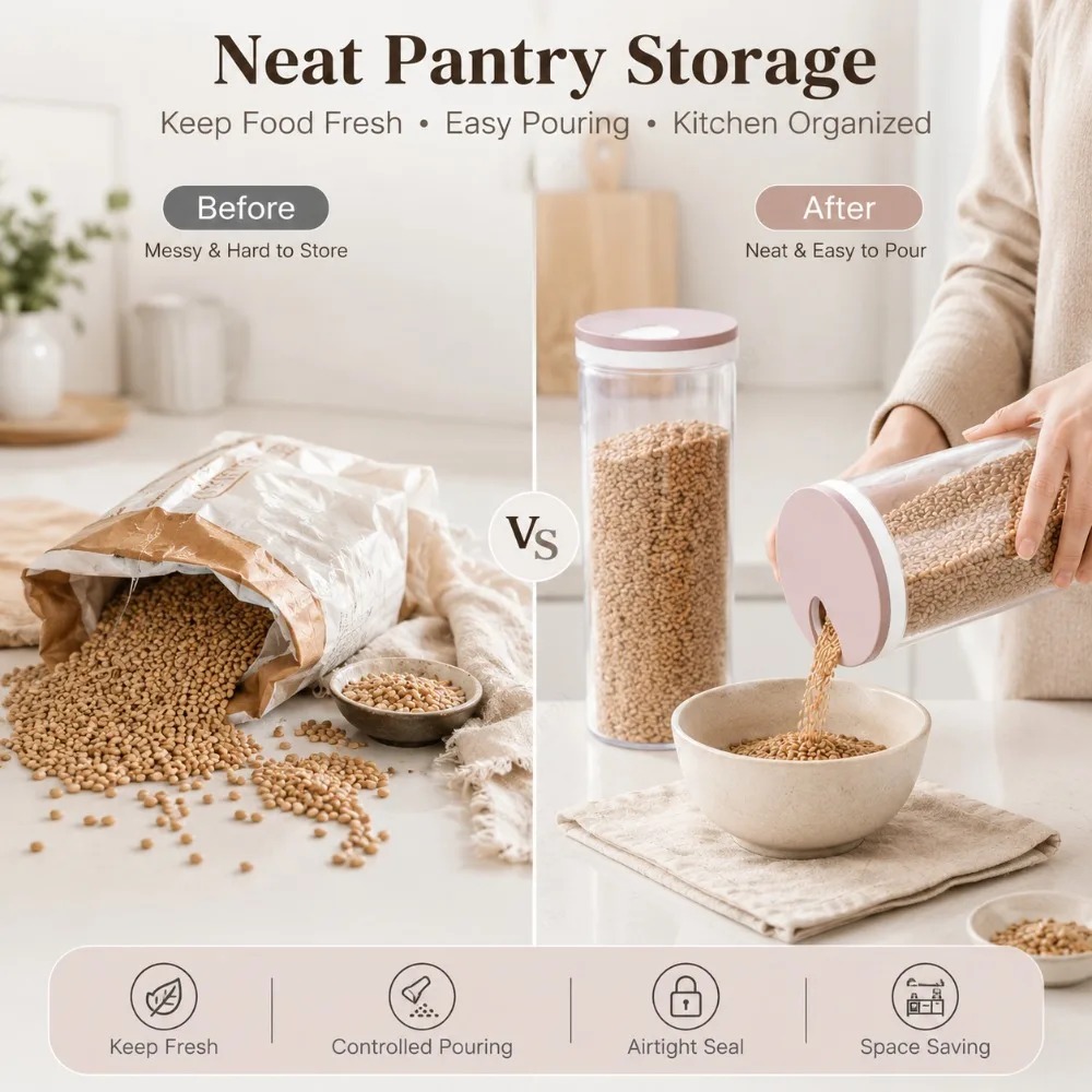 กล่องเก็บบะหมี่สุญญากาศ 1 ชิ้น - Food Storage In Cabinets บทวิจารณ์และราคา