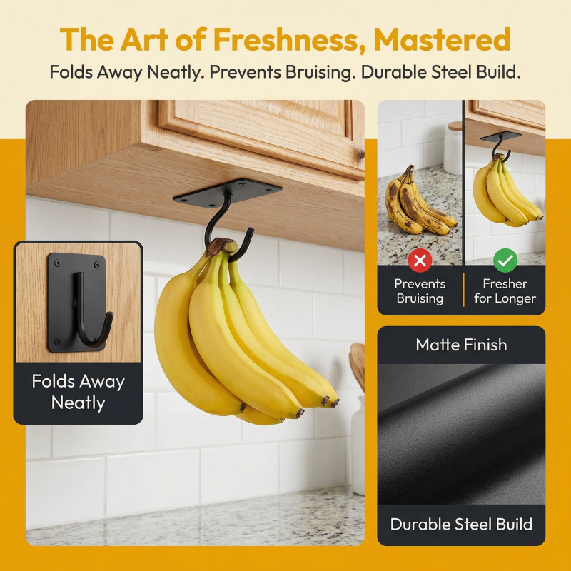 ตะขอแขวนกล้วยแบบติดผนังโลหะสีด - Food Storage Kitchen บทวิจารณ์และราคา